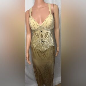 Sue Wong Nocturne gold beaded silk dress